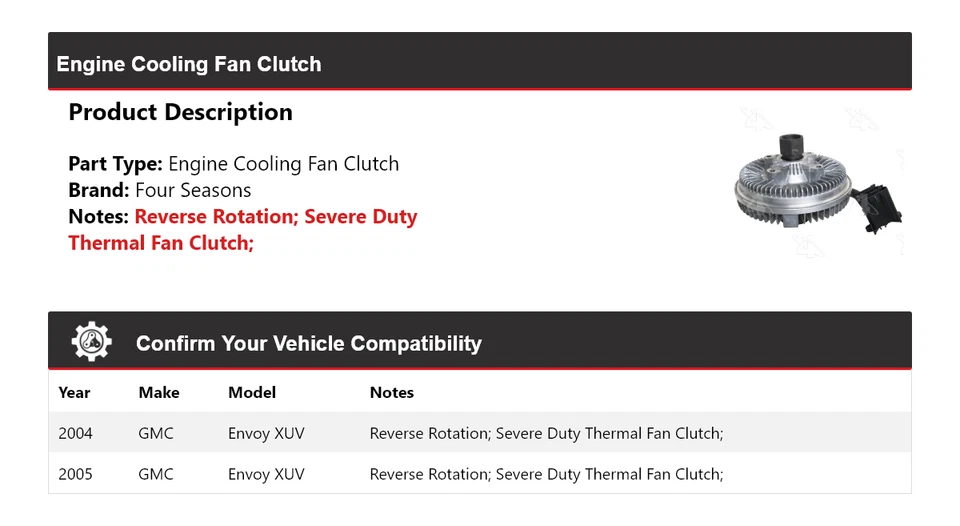 Embrague ventilador refrigeración motor GMC Envoy XUV 2004-2005 4 estaciones Foto 2 de 4