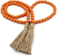 CVHOMEDECO. Wood Beads Garland with Tassels Farmhouse Rustic Wooden Orange