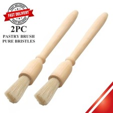 2 x Wooden Handle Pastry Brush With Pure Bristles Round Basting Baking & BBQ