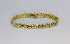 Heart  X 14K Yellow Gold Diamond Bracelet 7"