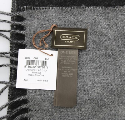 Coach Cashmere Scarf, Horse and Carriage Logo, Tassel 83138, MSRP