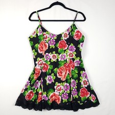 Vtg Victorias Secret Satin Chemise Slip Medium Floral Lace Trim Gold Label