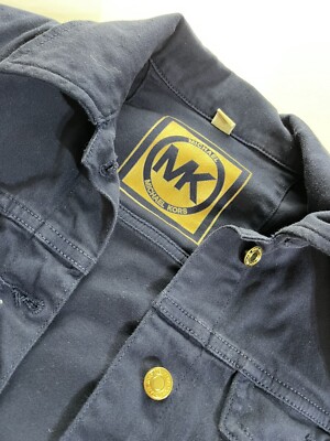 Womens Michael Kors Basics Trucker Jacket True Navy Blue Gold Buttons Large Rare