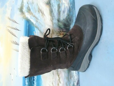 Mens LANDS END INSULATED LEATHER DUCK BROWN BOOTS Size 12 D  display picture 2