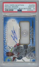 2022 Topps Inception RAFAEL DEVERS Relic Button Auto Blue #'d 6 PSA 10 BP