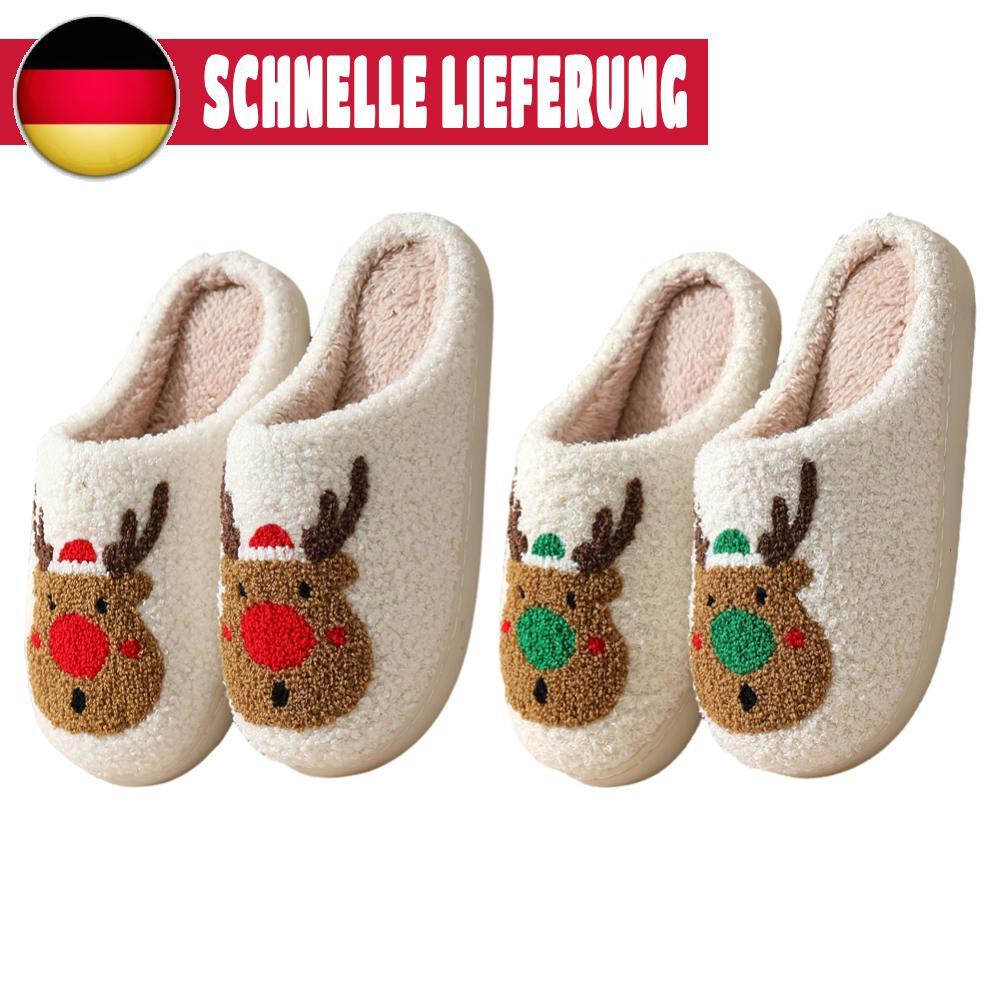 APL Christmas Elk Plush Slippers Fluffy Home Slippers Comfortable for Autumn Winter