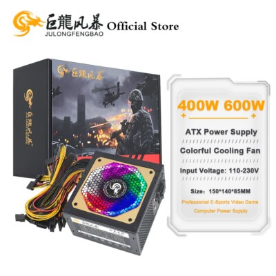 RGB 12V ATX 400W 600W Professional E-Sports Video Game Computer Power Supply