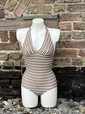 Vintage swimming costume size 14 brown white beige stripe