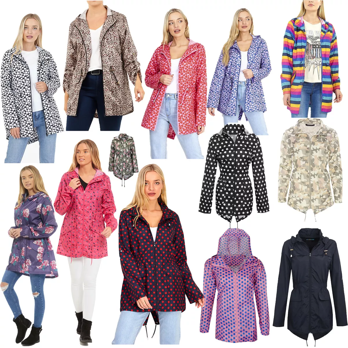 WOMENS RAIN MAC LADIES GIRLS RAINCOAT FISHTAIL KAGOOL PARKA FESTIVAL JACKET COAT