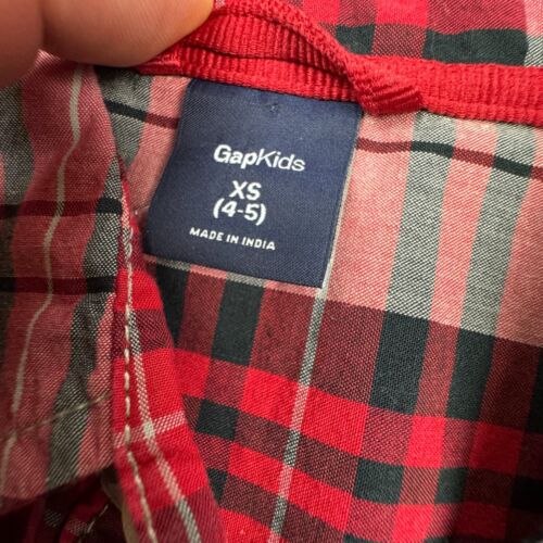 Gap Plaid Shirt Boys 4/5 Red Grey Button Up Long Sleeve Casual Cotton - Picture 3 of 9