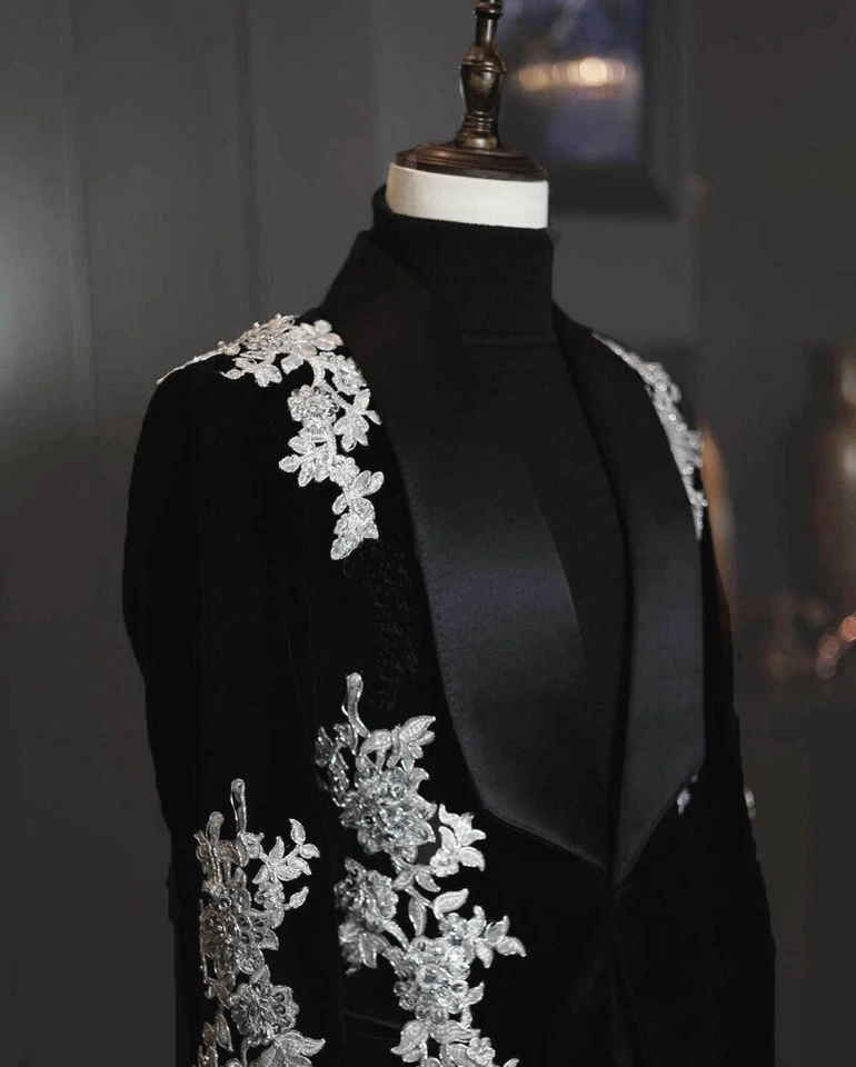 Luxury White Appliques Wedding Groom Formal Suits 2 Pieces Slim Fit for Banquet - Image 3 of 4