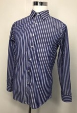 CHAPS Boy's Candy Cane Striped Shirt Size 18 Blue Long Sleeves Spread Collar EUC