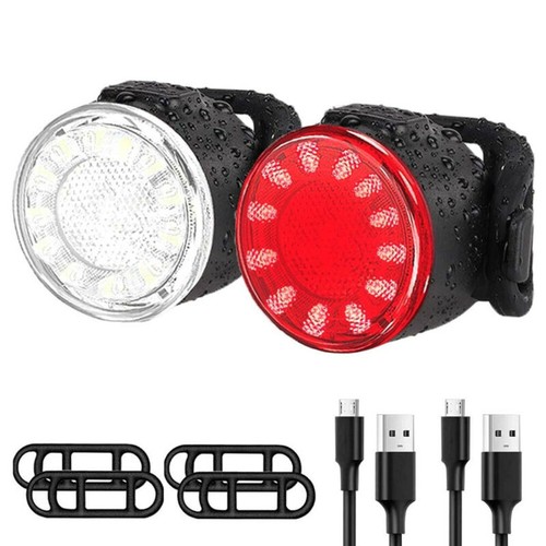 USB Rechargeable 12 LED Bicycle Headlight Bike Front Rear Light Cycling Lamp Set - Picture 16 of 16