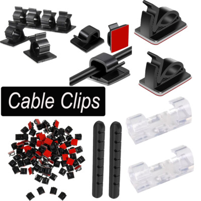 200/400PC Cable Clips Self-Adhesive Cord Wire Holder Management Organizer Clamp