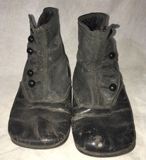Antique Children's Leather Handmade Shoes BUTTON Side BLACK