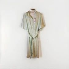 Elie Tahari NWT Fit & Flare Green And White Striped Shirt Dress Size 14