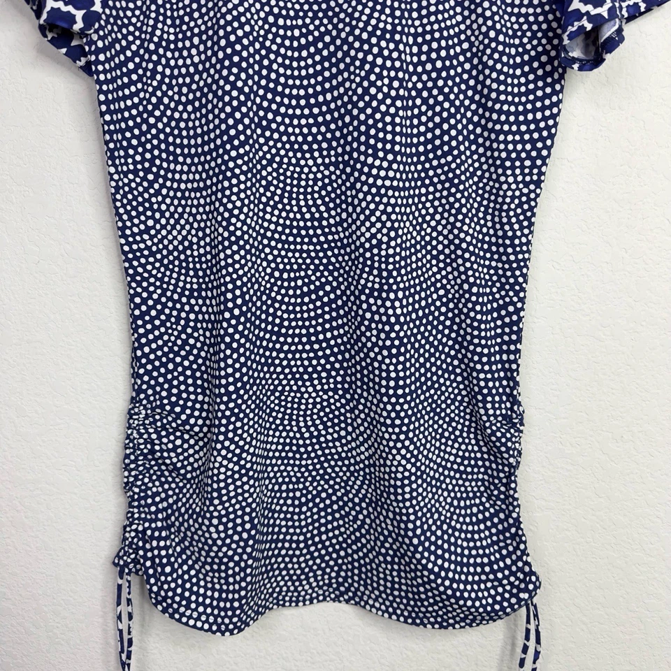 Traje de baño Title Nine Rash Guard para mujer XL azul blanco geométrico a lunares acanalados Foto 4 de 4