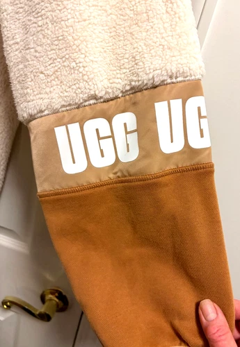 UGG HERITAGE IVORY & GOLD LOGO FAUX SHERPA HOODED JACKET MEN'S XL image 6