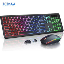 2.4G Wireless Keyboard Mouse Combo RGB Backlit Rechargeable Full-Size Ergonomic