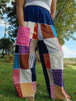 Haremshose Baumwolle dunkelblau bunt Unikat zufällig Patchwork Hippie Hose