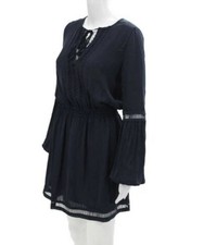 Intermix Lynell Navy Blue Silk Long Sleeve Lined Dress Size S