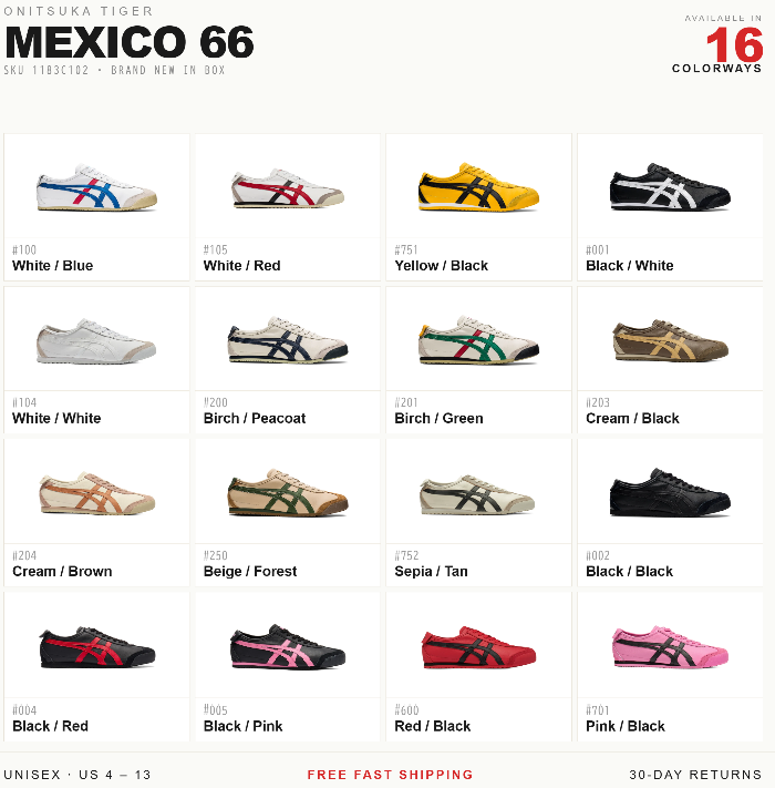 Onitsuka Tiger MEXICO 66 1183C102 16Colors Size US 4-14 New