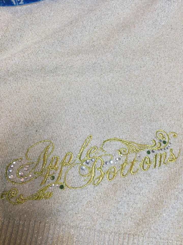 Suéter De Colección Años 90 Y2K Apple Bottoms XL V Cuello Dorado Brillo Tejido Manga Larga Foto 2 de 4