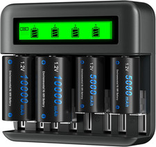 AA AAA C D Battery Charger with 2 Pack 5000Mah Rechargeable C Batteries and 2 Pa