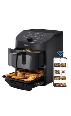 Midea Dual Basket Air Fryer Oven 11 Quart 8 in 1 Functions, Clear Window, Smart 