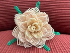 NEW Handmade French Beaded Flower 13 1/4 inch Stem Light Peach/Pale Pink Bud