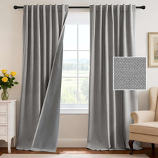 100 Blackout Curtains Back Tab Full Light Blocking Curtain Draperies with Gray
