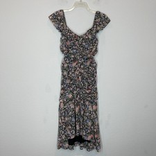 ASTR The Label Dress Devereaux Black Multi Floral Chiffon Midi Dress Size M