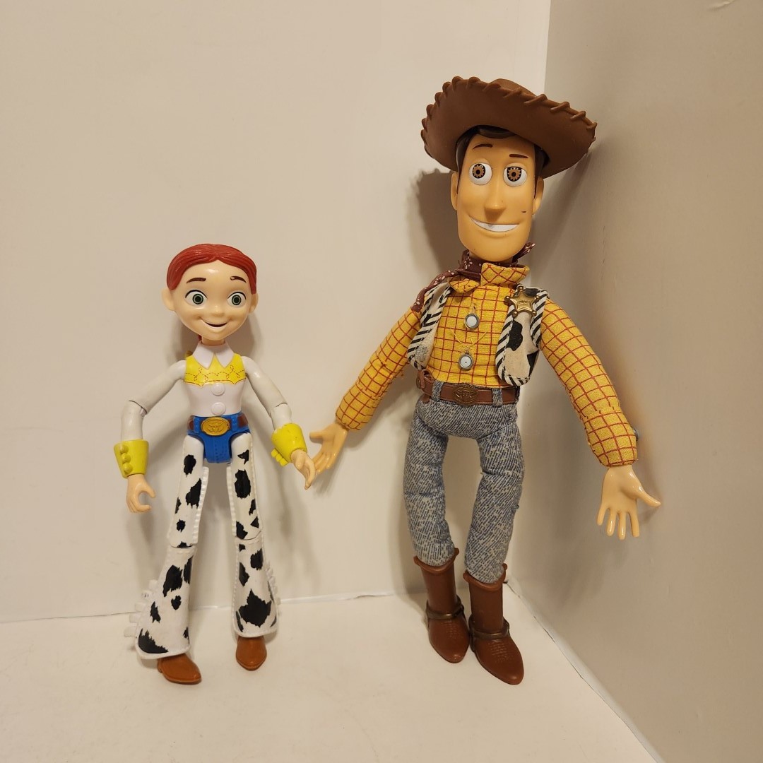 Disney Pixar Thinkway Toy Story SHERIFF WOODY and Mattel JESSIE