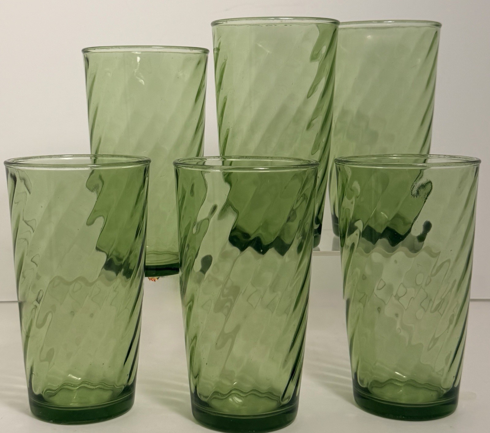 Vintage Green Swirl Glass Tumblers Set of 6 Mid Century Modern Barware