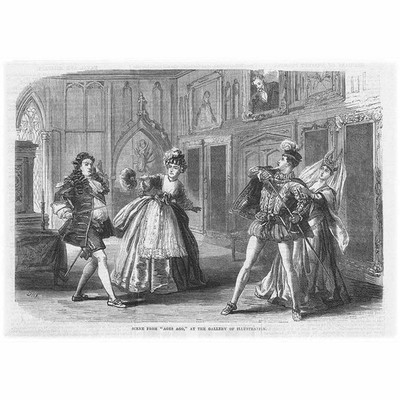 THEATERSZENE vor Zeiten in der Illustrationsgalerie - antiker Druck 1870