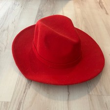 Red Wide Brim Hat Rancher Style Boho Western One Size