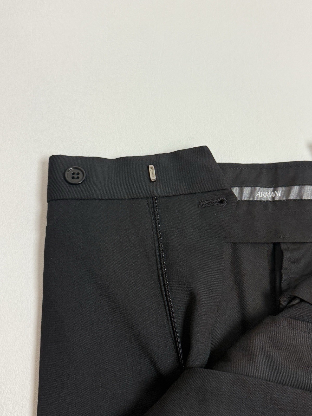 Armani Collezioni Solid  Black Flat Front Suit Pa… - image 1