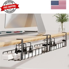 2 Pack Cable Management Under Desk Tray, 31.4" No Drill Under Desk Wire Manag...