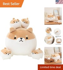 Stuffed Animal Shiba Inu Plush Toy with 4 Baby Shiba Inu Plushies in her Tumm...
