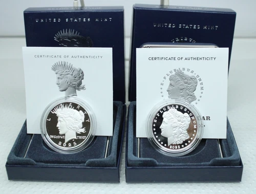 2025-S Silver Proof Morgan and Peace 2 Coins Set Box & COA