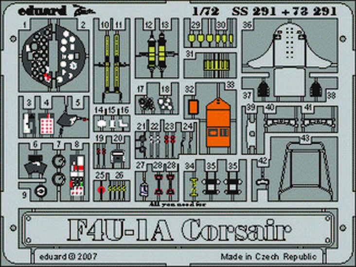 Eduard Accessories SS291 - 1:72 F4U-1A Corsair for Tamiya Kit - Etch Set - NE