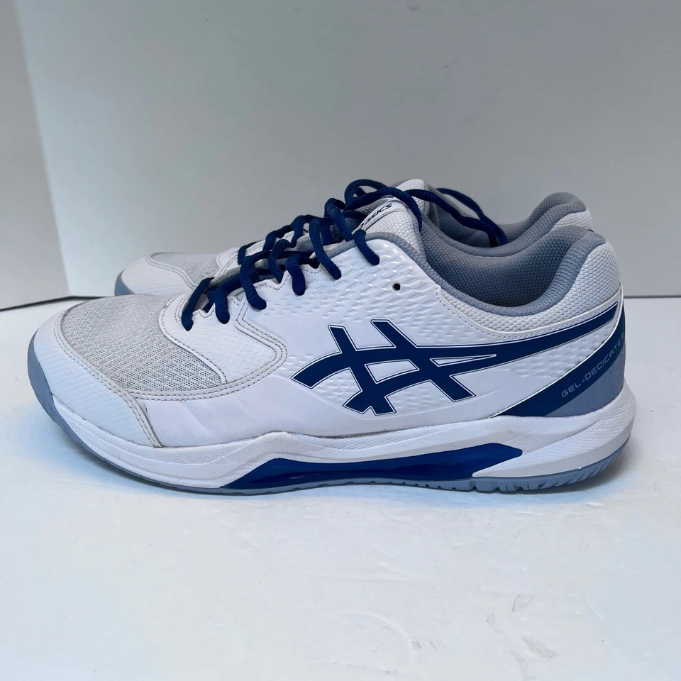 Zapatillas Tenis ASICS Gel Dedicate 8 Anchas Blanco Azul Hombres EE. UU. 11 Foto 4 de 4