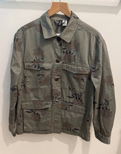 H M Women  s Green Floral Military Jacket Button Front w/ Pockets Size 10