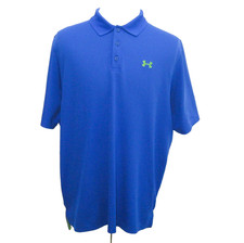 UNDER ARMOUR Men's Size XL Blue Short Sleeve Logo Polo Shirt Heat Gear Loose Fit