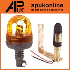 Flexible Flashing Amber Beacon Tractor Warning Light & 90 Angle DIN Pole Mount