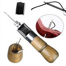 Leather Sewing Awl with Waxed Thread DIY Wooden Handle Leathercraft Craft