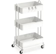 3-Tier Heavy Duty Metal Utility Rolling Cart - White Perfect for Storage