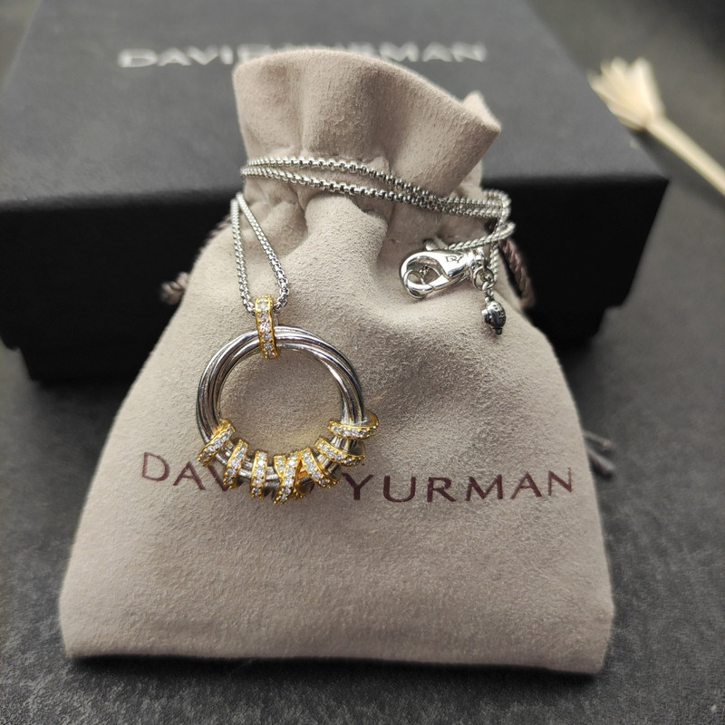 David Yurman Two-Tone Swivel Curved Diamond Necklace Length: 45+5 cm drop chain