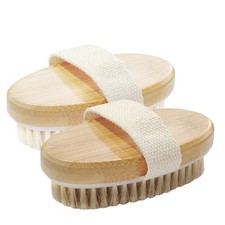 2 Pack Dry Brushing Body Brush for Lymphatic Natural Bristle Exfoliating with...