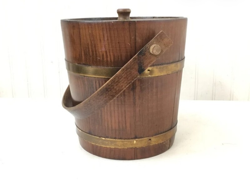 Firkin Style Ice Bucket, Retro Wood Ice Bucket, Mid Century ice bucket